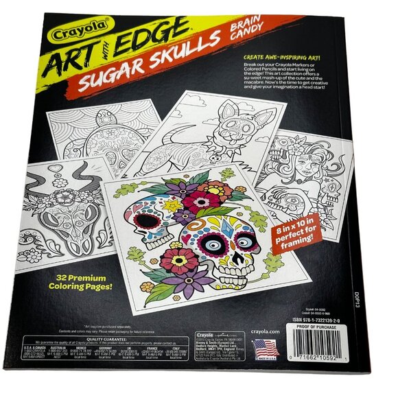 Crayola Art With Edge Sugar Skulls Brain Candy Coloring Book 32 Pages New - Picture 2 of 8